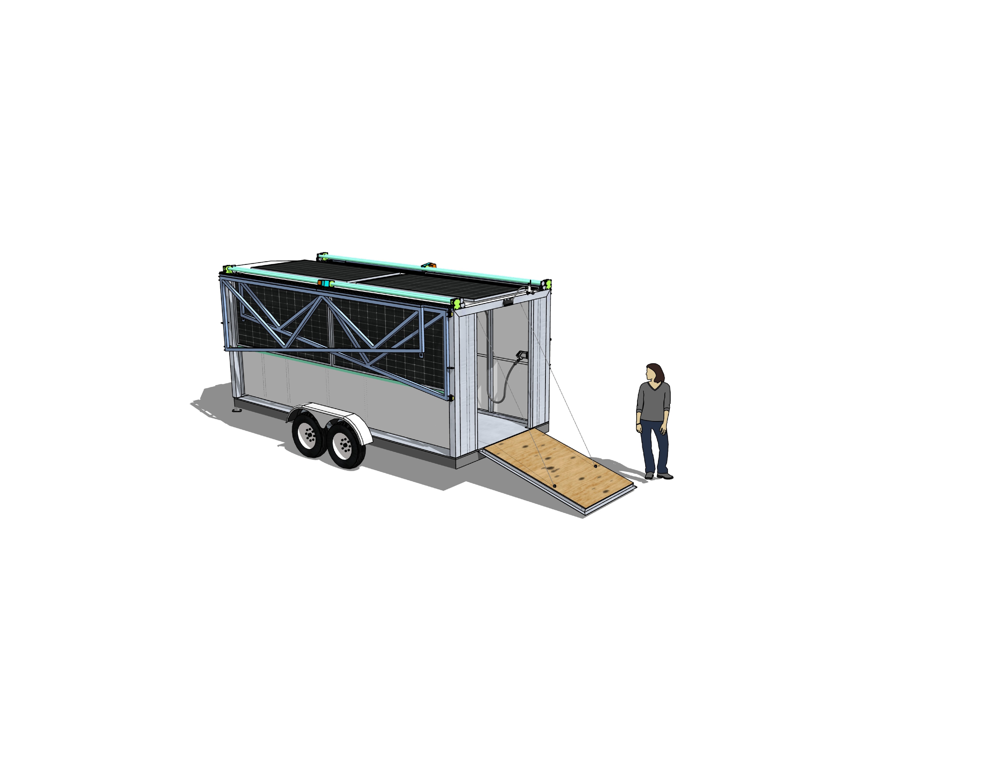 Power Mule trailer with solar array wings beginning to deploy