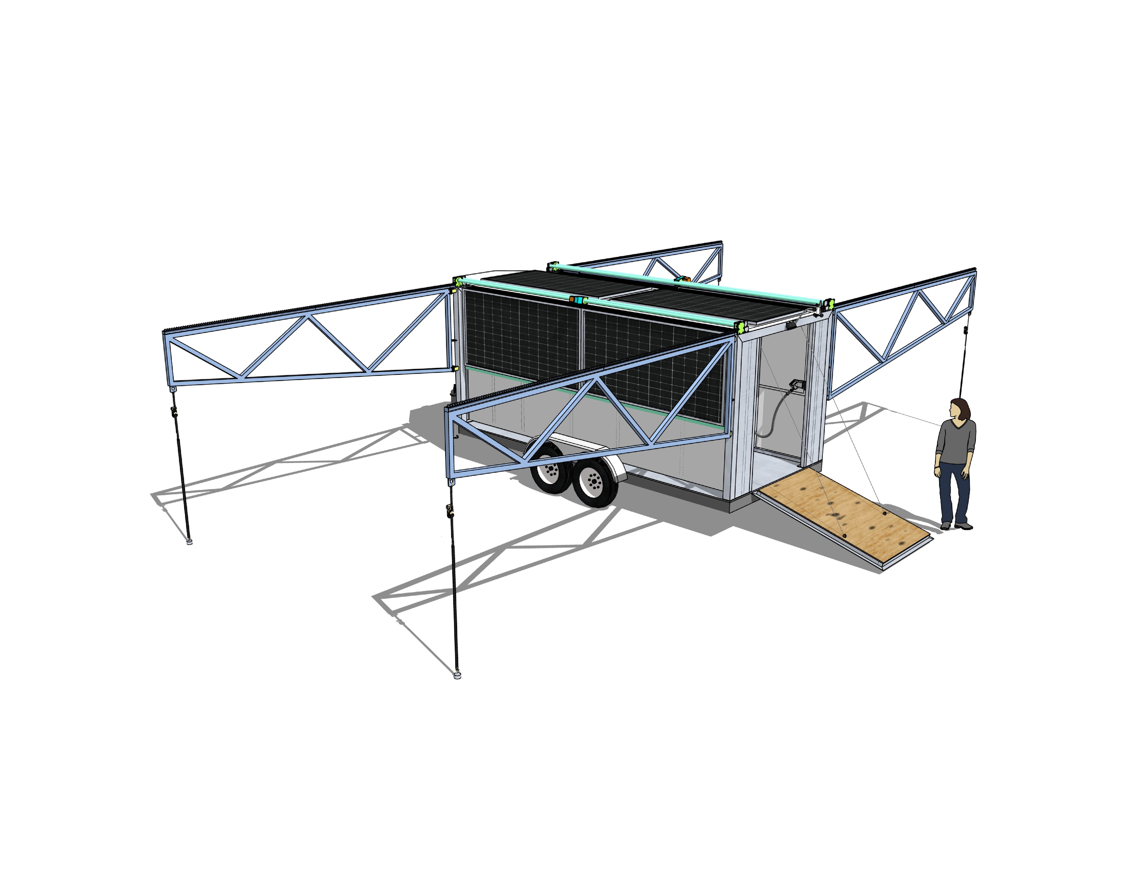Power Mule trailer with solar array fully extended open