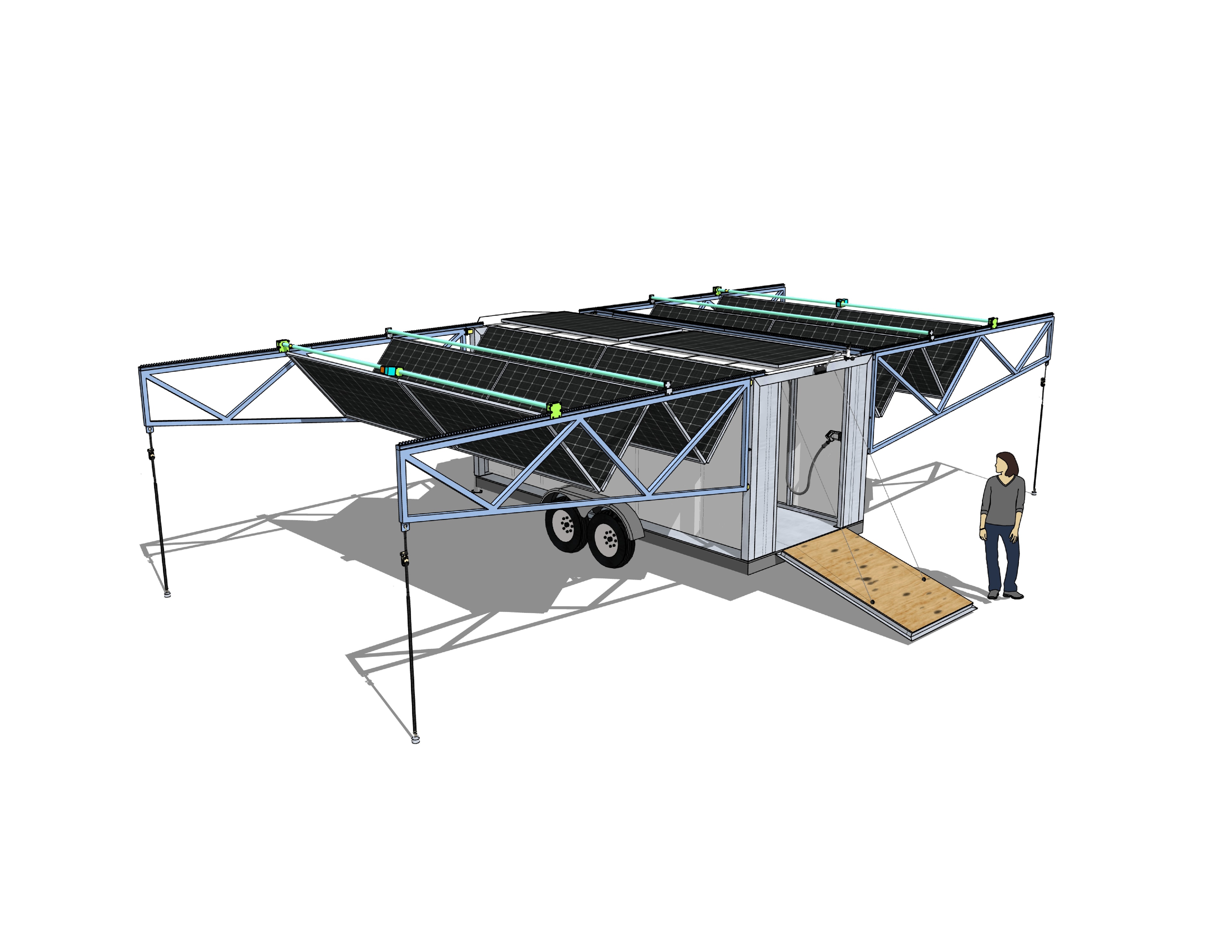 Power Mule trailer with solar panels tilted to optimal angle